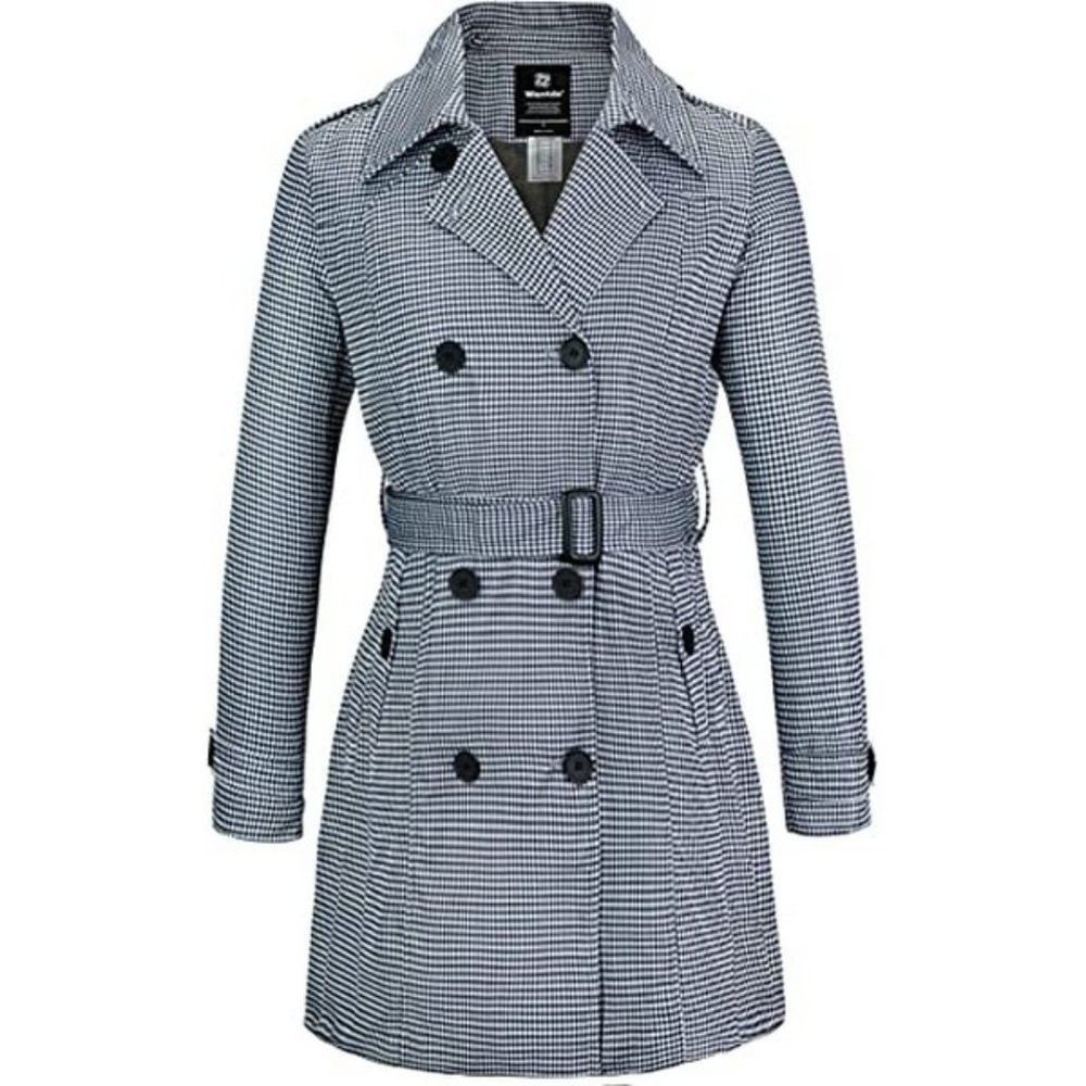 Light Blue-Grey Trench Coat with Belted Waist and Notched Lapels